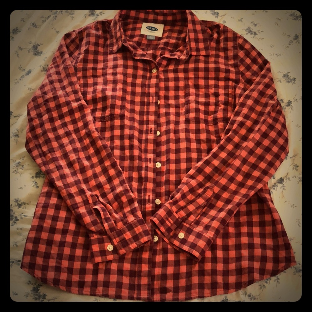 Pink with maroon checkered flannel